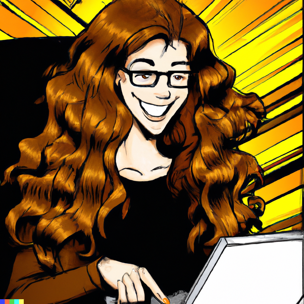 Nerd Power Media Educational Services Nerd Power Media Educational Services: illustration shows a smiling female nerd with brown curly hair typing on a keyboard.